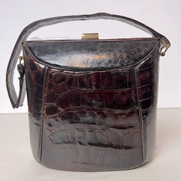 Vintage Authentic Bass Alligator Brown Small Bag - Picture 1 of 14